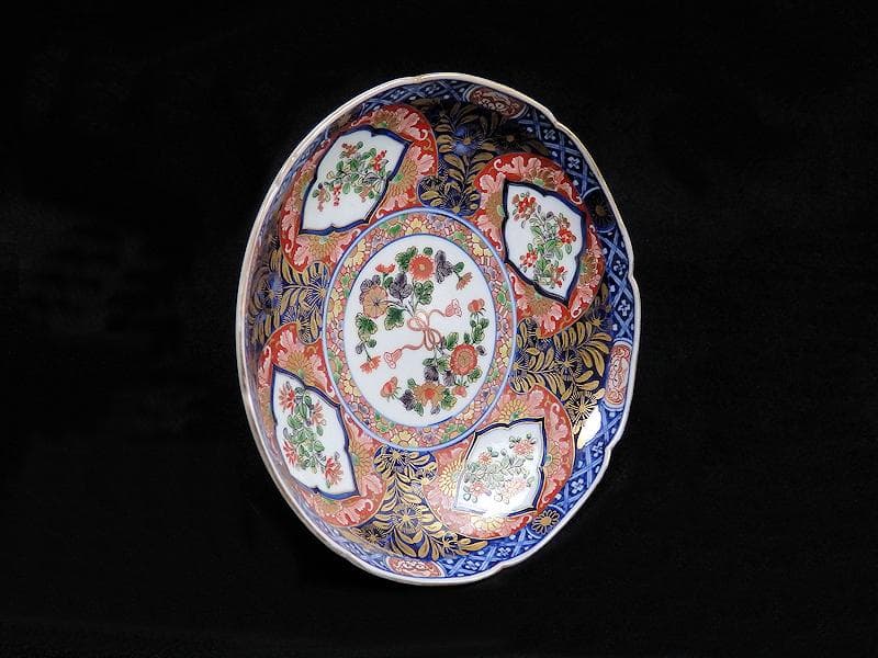 大聖寺伊万里　金襴手　窓絵　花の図　7寸半皿　D707AS-BQm