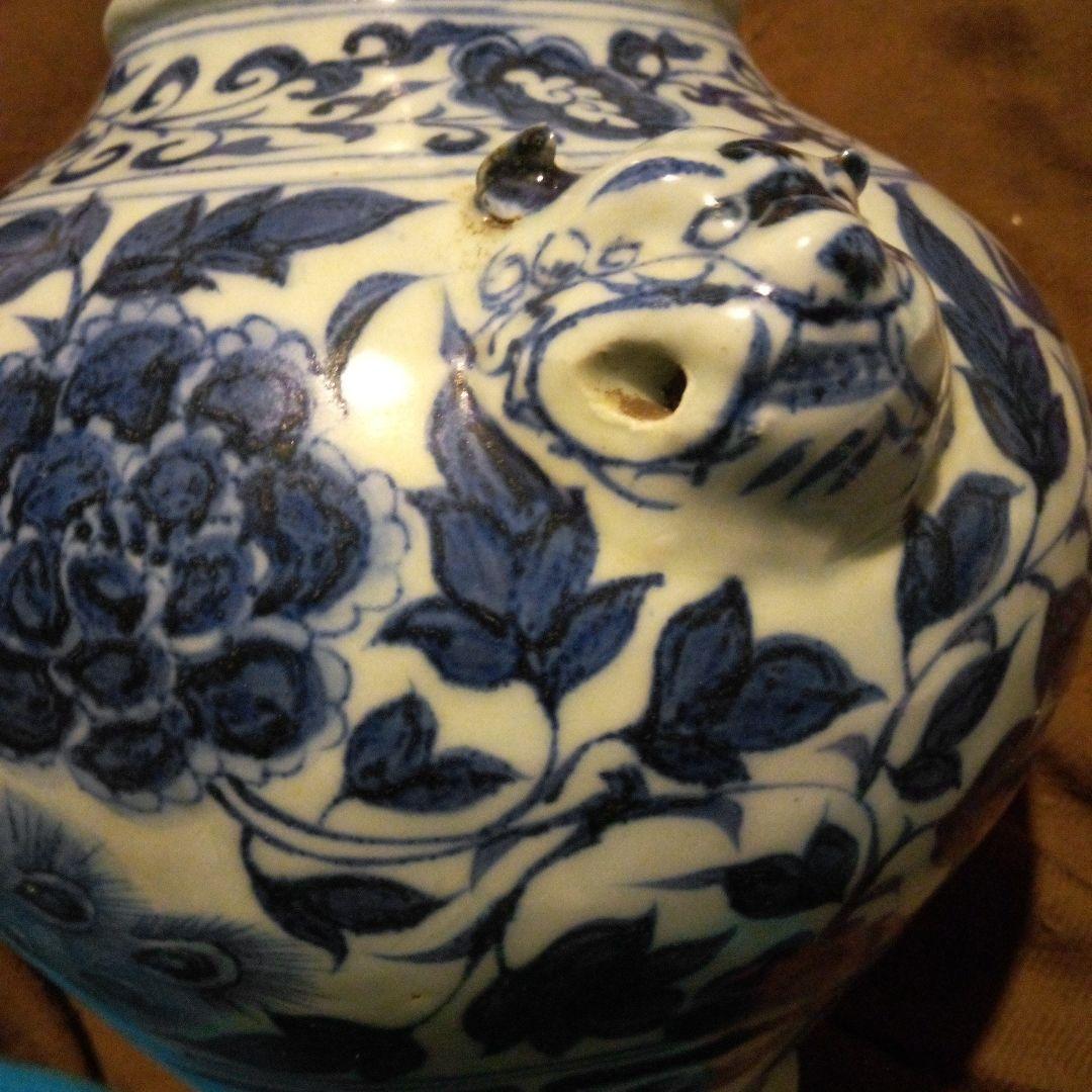 中国陶磁器　元染付　青白磁 鳳凰模様 陶器壺