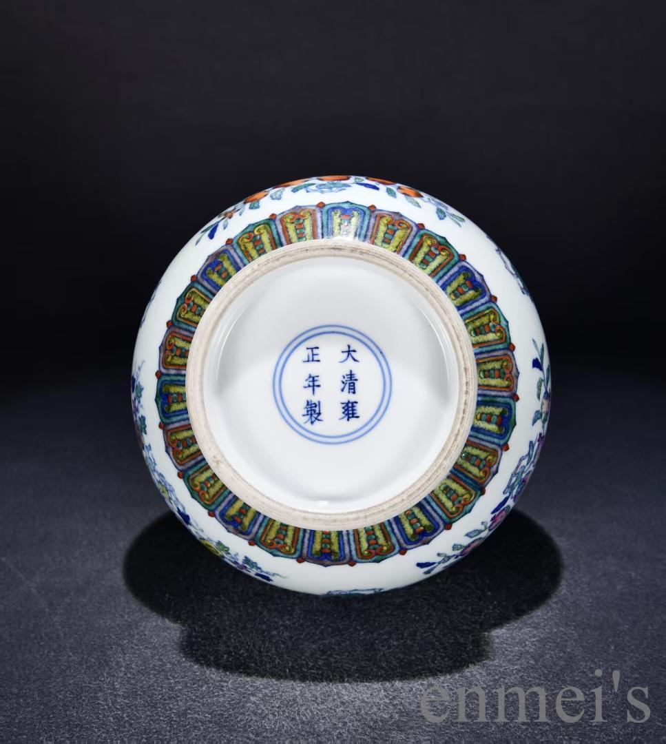 中国古美術・大清雍正紋・闘彩折枝花果紋玉壺春瓶・花瓶・唐物・古陶磁器・文房置物