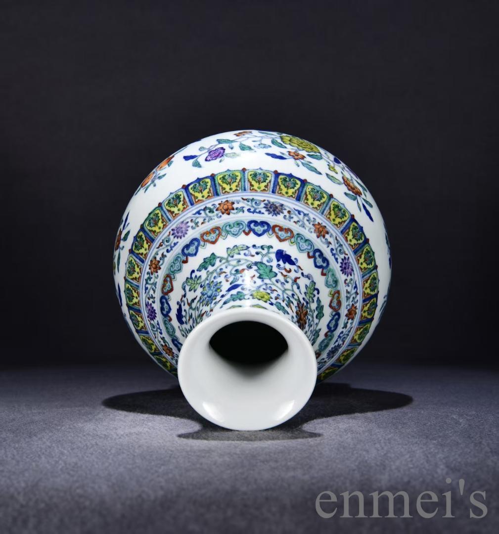 中国古美術・大清雍正紋・闘彩折枝花果紋玉壺春瓶・花瓶・唐物・古陶磁器・文房置物