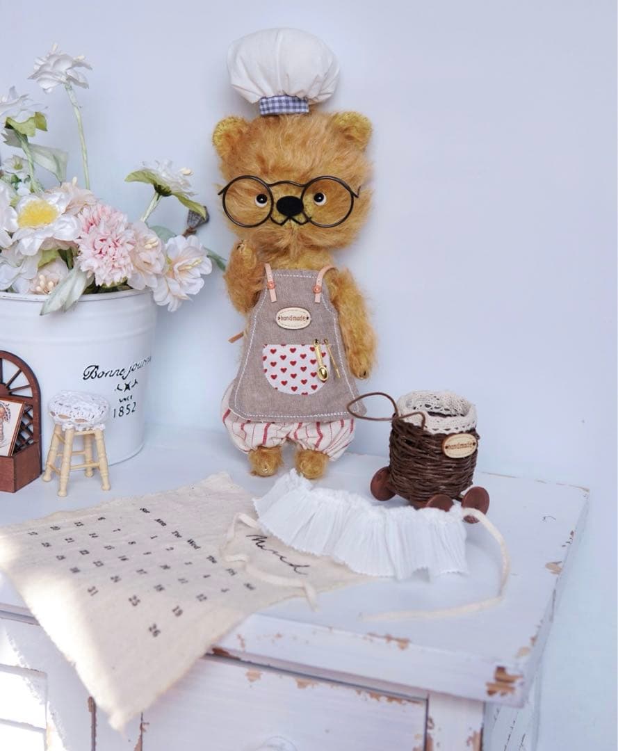 気まぐれのシェフくま ぬいぐるみ テディベア 海外作家様 ハンドメイド 熊