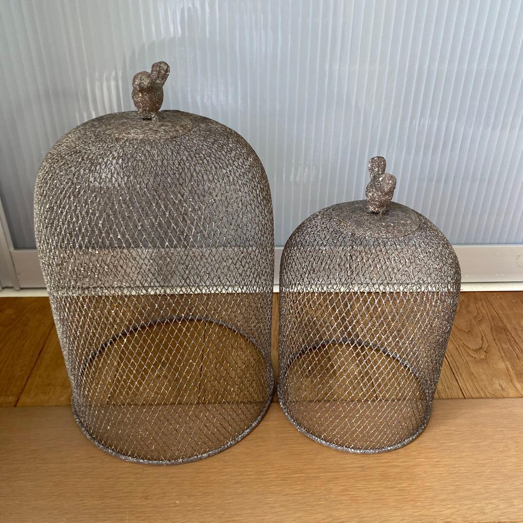 キャンドルホルダー（台紛失）鳥かご バードゲージ 大小セットシャビーアンティーク