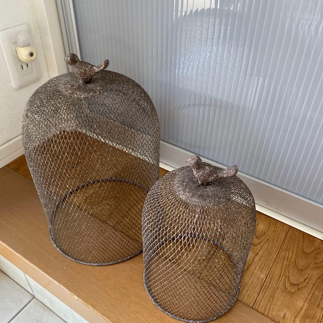 キャンドルホルダー（台紛失）鳥かご バードゲージ 大小セットシャビーアンティーク