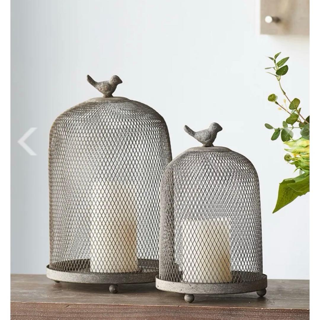 キャンドルホルダー（台紛失）鳥かご バードゲージ 大小セットシャビーアンティーク