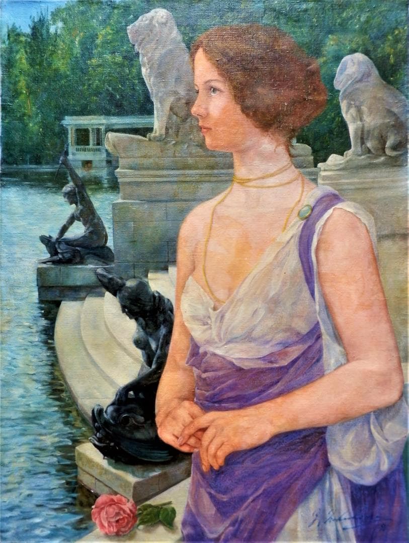 中島義行　タイトル 「夏の女」P12号1980年制作（画家31歳の時の写実絵画）