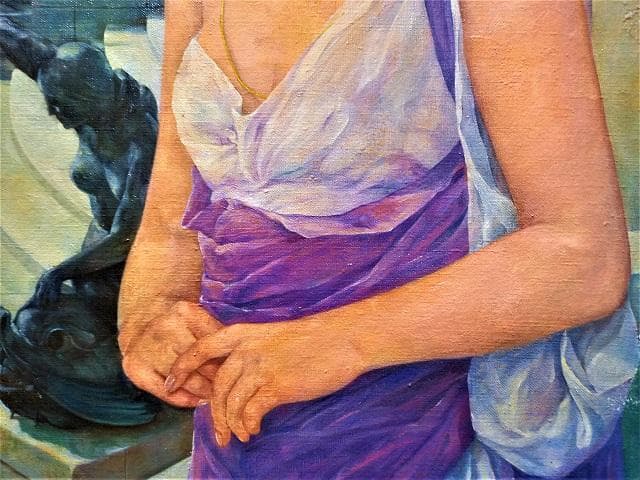 中島義行　タイトル 「夏の女」P12号1980年制作（画家31歳の時の写実絵画）