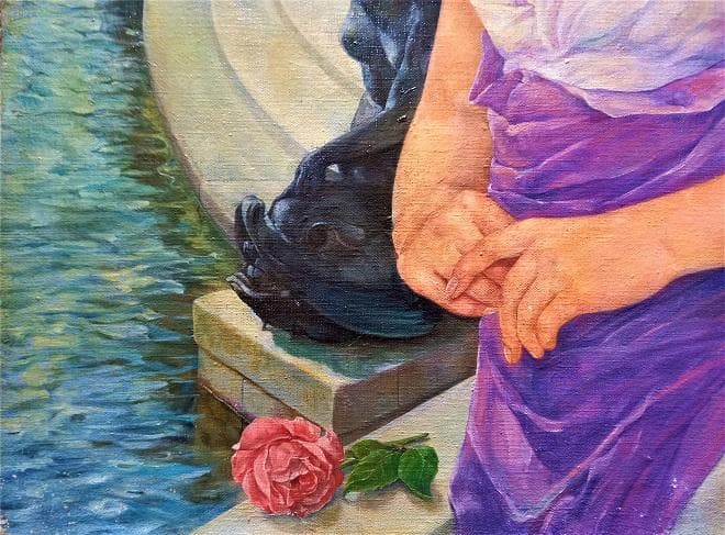 中島義行　タイトル 「夏の女」P12号1980年制作（画家31歳の時の写実絵画）