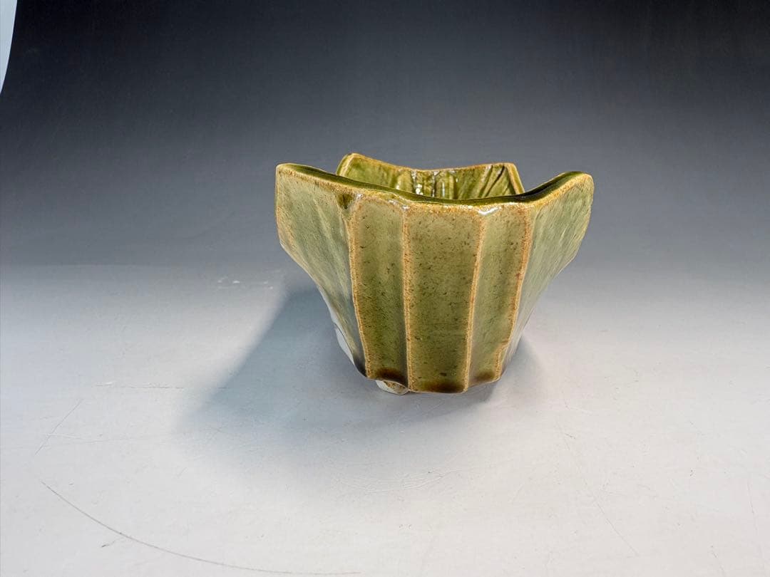 【中古品】茶道具　加藤光右衛門造　織部舟形向付　五客