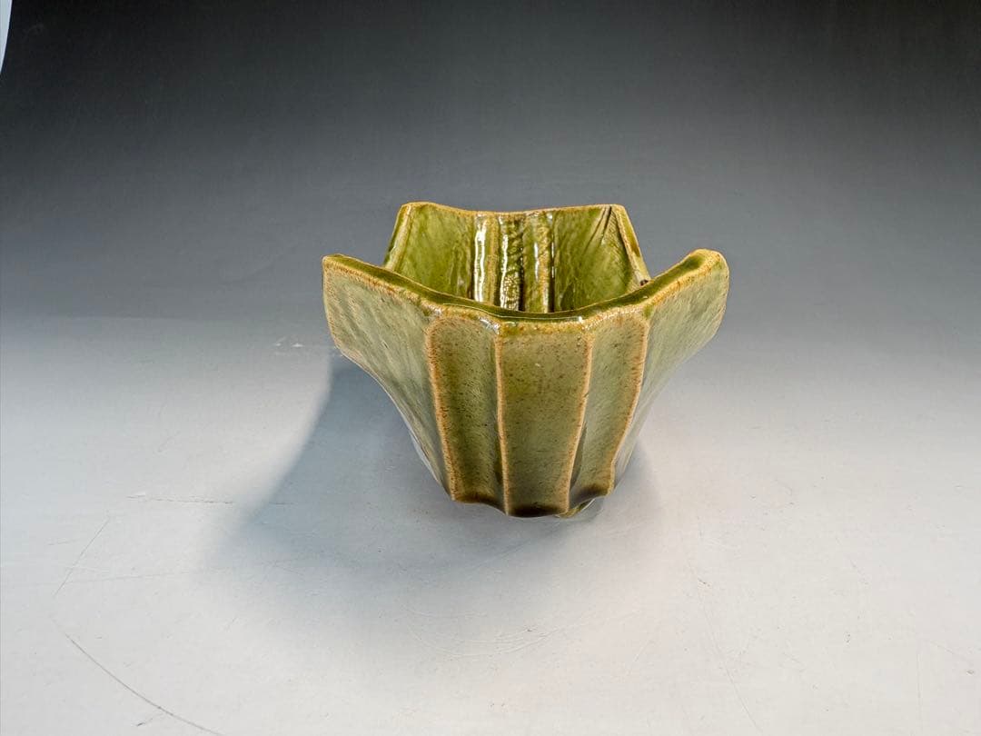 【中古品】茶道具　加藤光右衛門造　織部舟形向付　五客