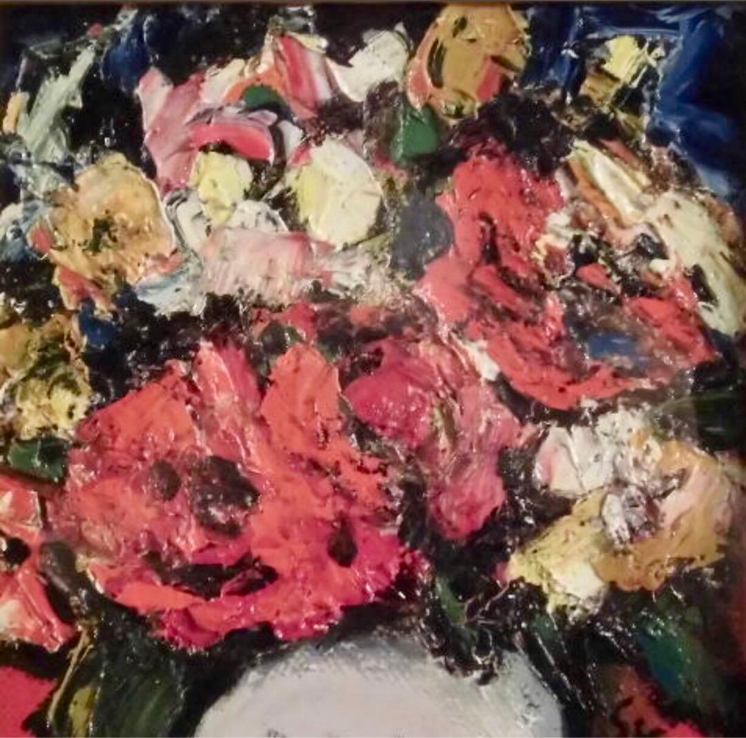 児玉佐規 油彩「花」真作 二紀会同人 紺綬褒章作家 額41.5×34.5cm