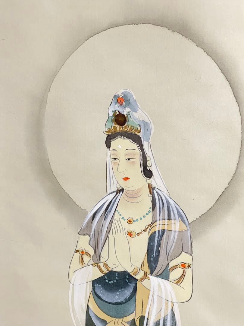 【真作】恵山　観音菩薩図 掛軸 仏画 絹本彩色 大幅 仏教美術