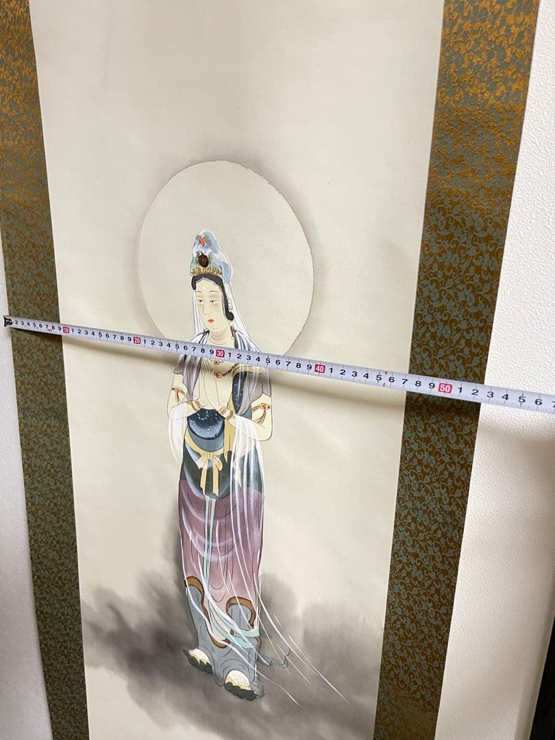 【真作】恵山　観音菩薩図 掛軸 仏画 絹本彩色 大幅 仏教美術