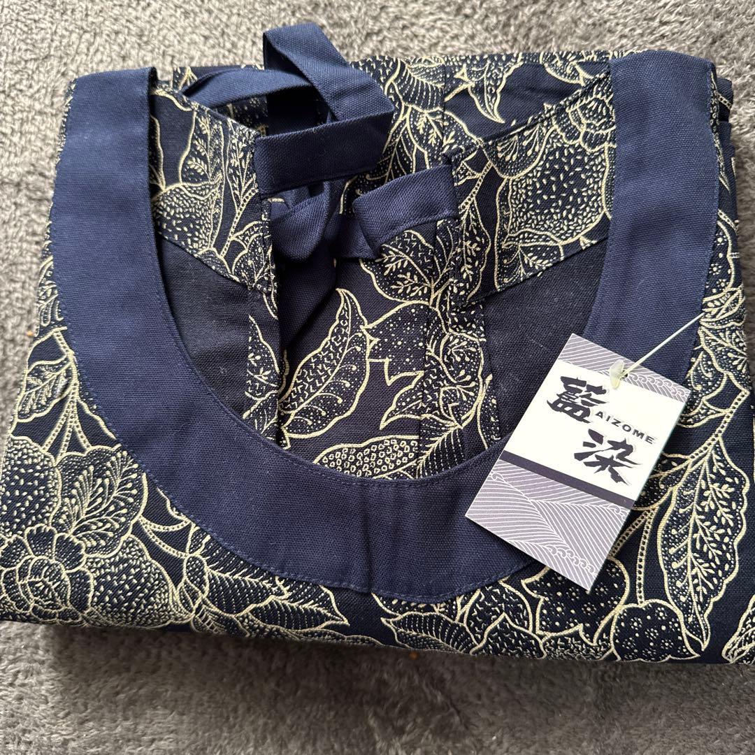 【未使用】 藍染 割烹着 タグ付き サロンジェ購入