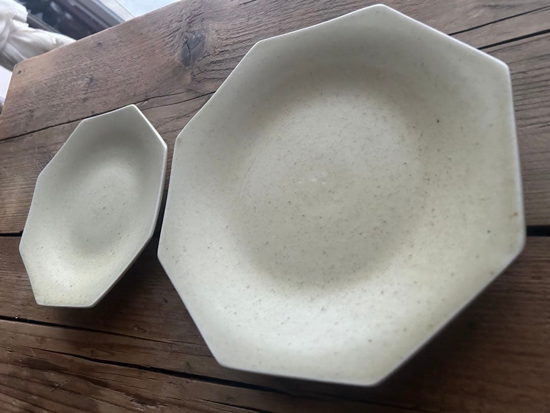 値下げ！岡田直人　八角皿　灰釉　大小2枚セット