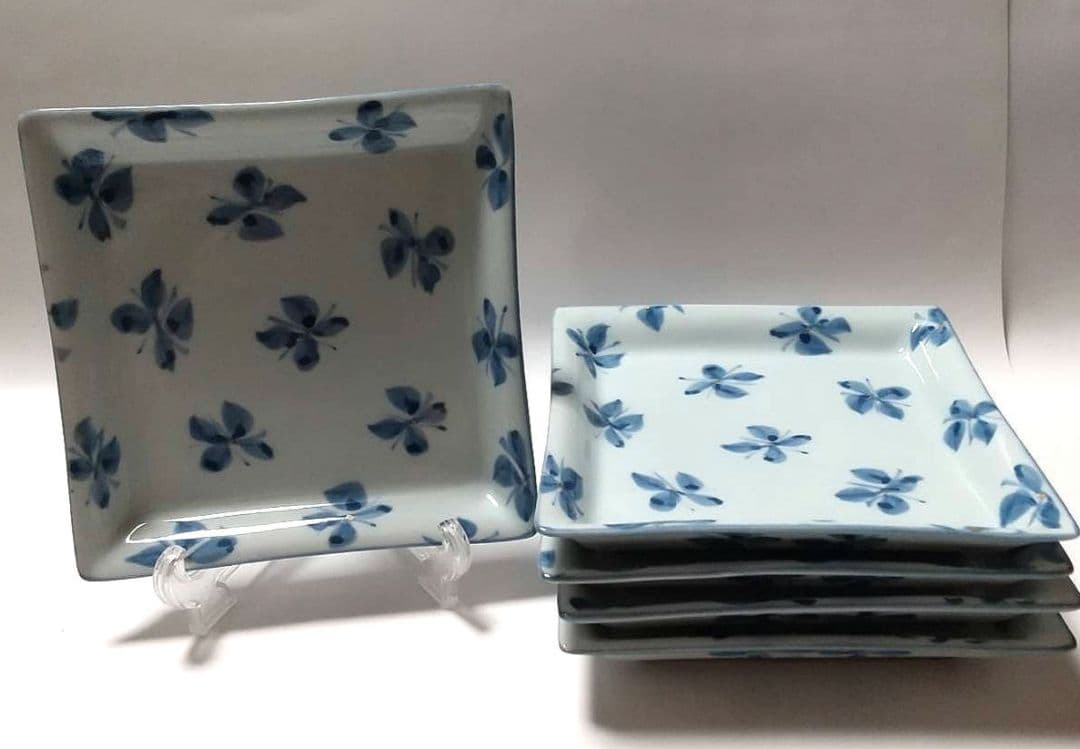 源右衛門窯 染付 金彩 花紋 銘々皿 5枚組 未使用品 共箱