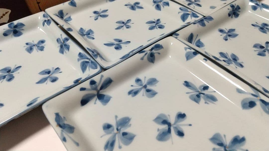 源右衛門窯 染付 金彩 花紋 銘々皿 5枚組 未使用品 共箱