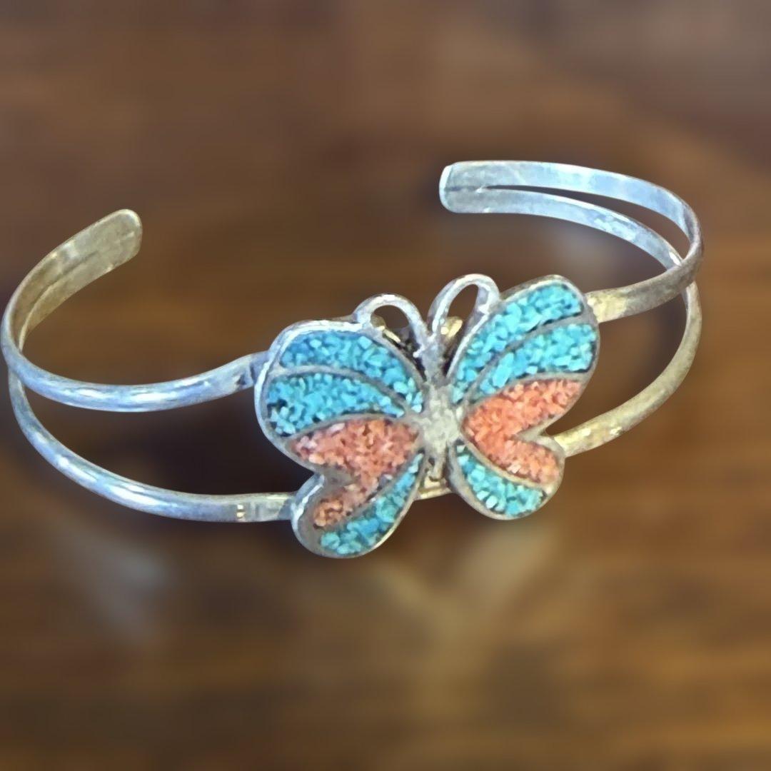 1970s USA バタフライ インレイ ヴィンテージシルバーバングル