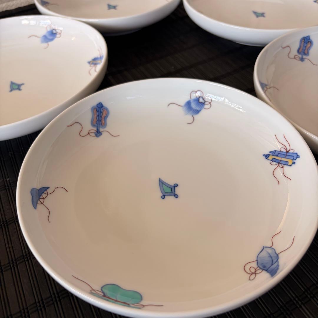 【未使用品】伊万里鍋島焼 畑萬陶苑 手描き 【宝尽くし文】盛皿 中皿 5枚