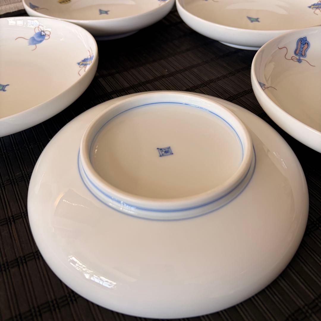 【未使用品】伊万里鍋島焼 畑萬陶苑 手描き 【宝尽くし文】盛皿 中皿 5枚