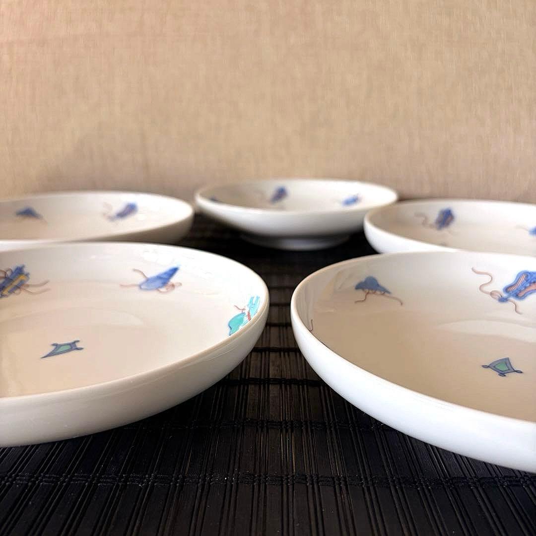 【未使用品】伊万里鍋島焼 畑萬陶苑 手描き 【宝尽くし文】盛皿 中皿 5枚