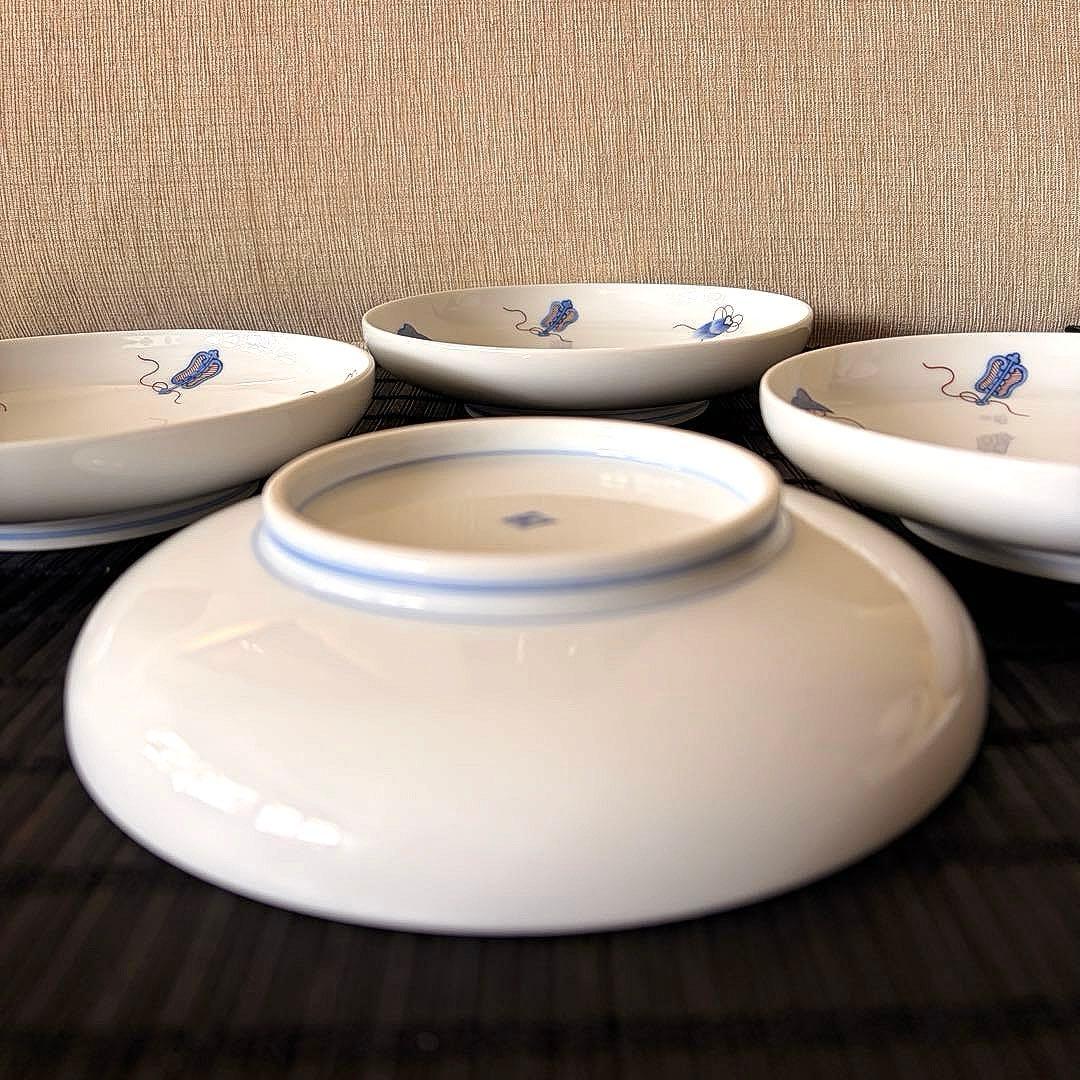 【未使用品】伊万里鍋島焼 畑萬陶苑 手描き 【宝尽くし文】盛皿 中皿 5枚