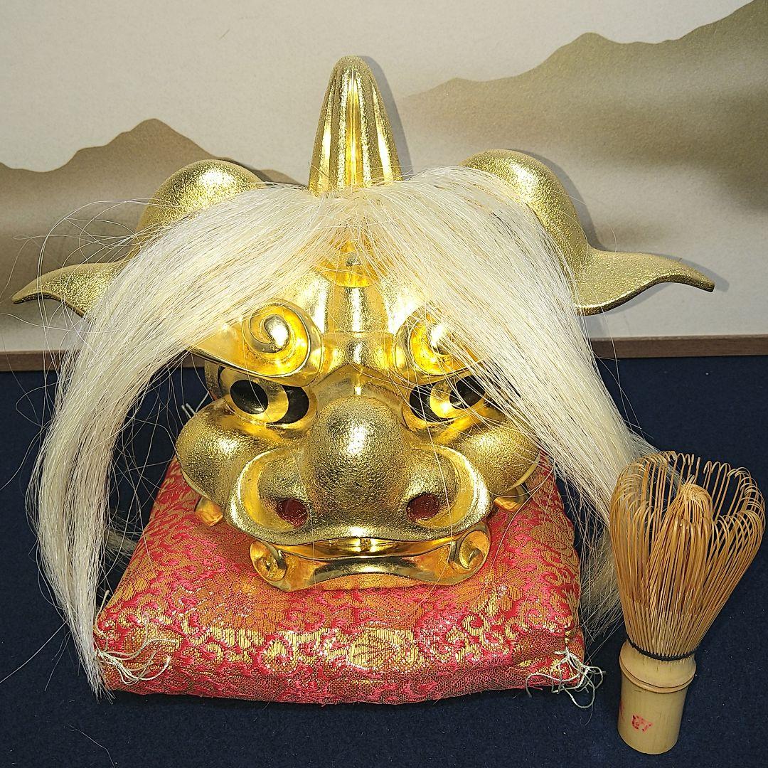 AF94 獅子頭 荒井寿斎作 富山県井波彫刻 木製 栞 共箱 美品 縁起物 美品