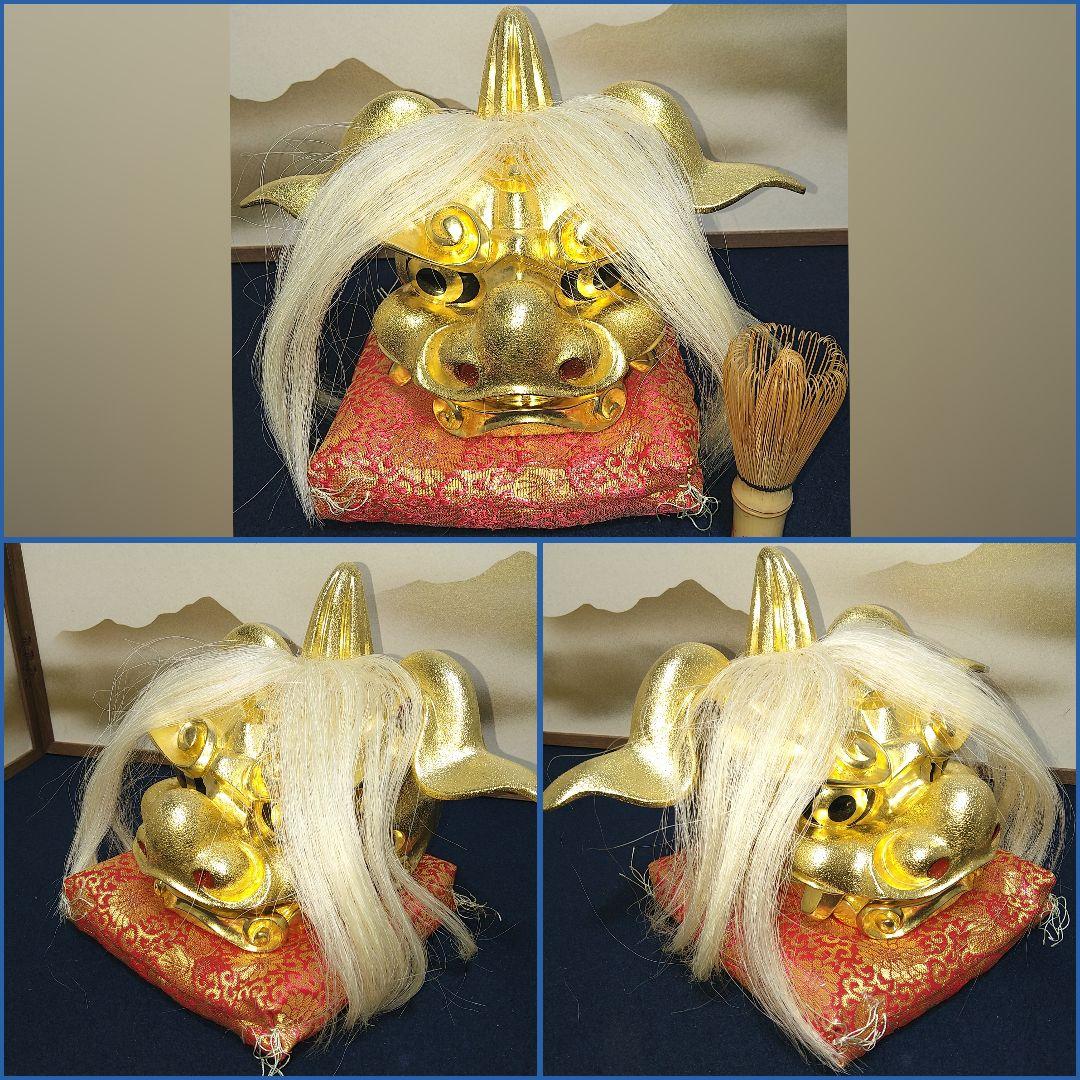 AF94 獅子頭 荒井寿斎作 富山県井波彫刻 木製 栞 共箱 美品 縁起物 美品