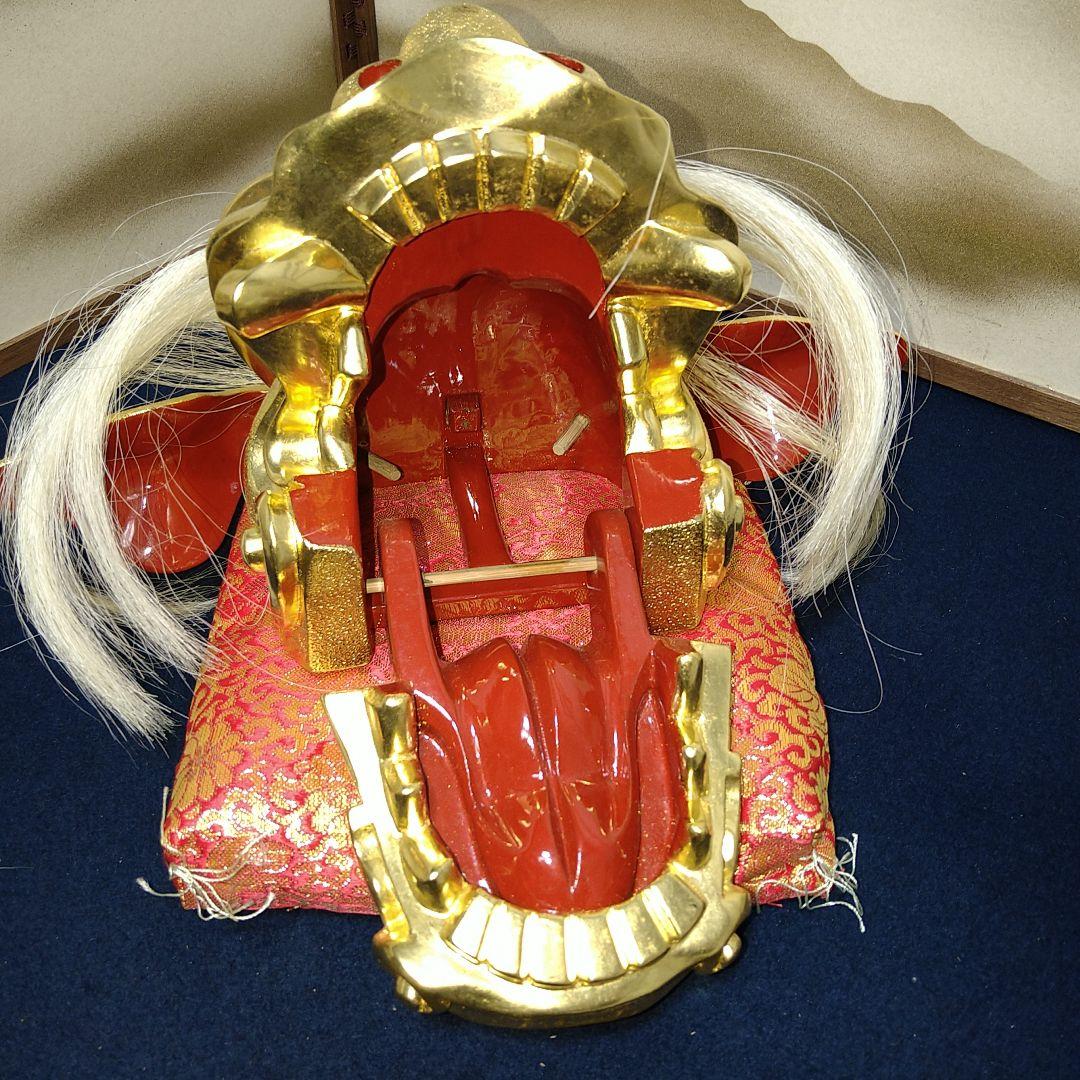 AF94 獅子頭 荒井寿斎作 富山県井波彫刻 木製 栞 共箱 美品 縁起物 美品