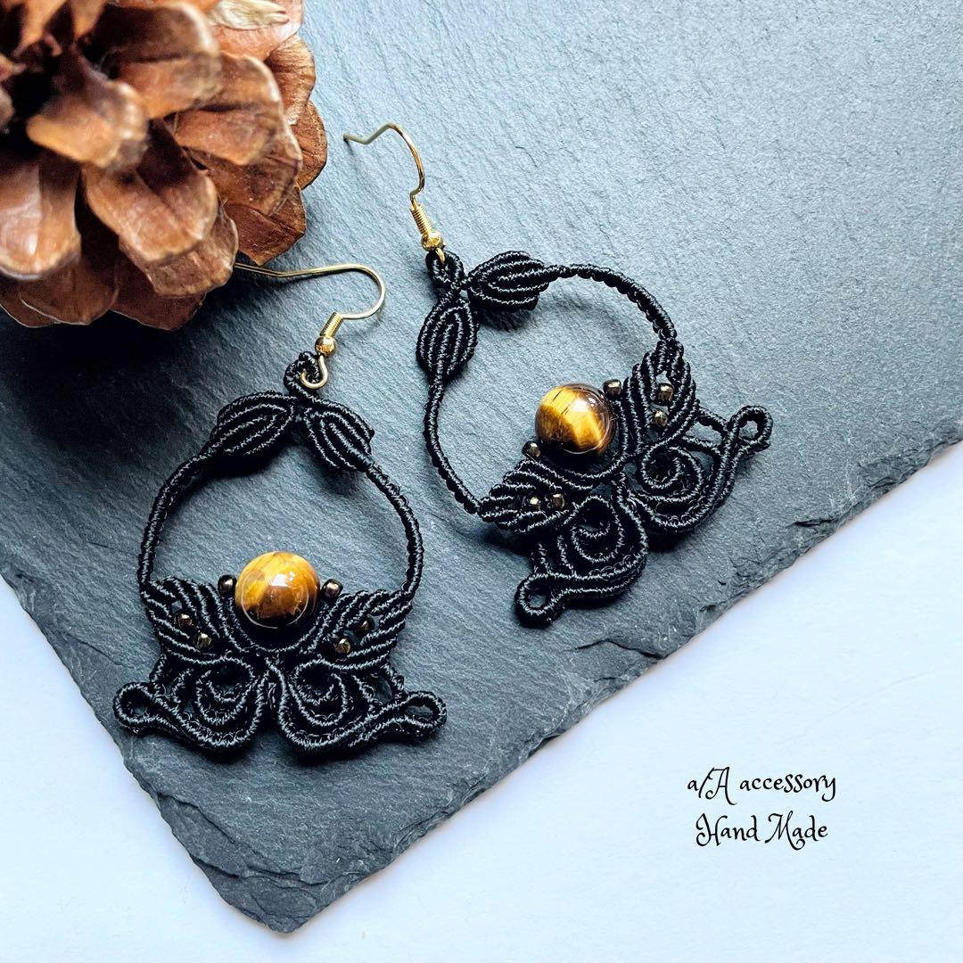 357 「macrame」天然石ネックレス　タイガーアイ