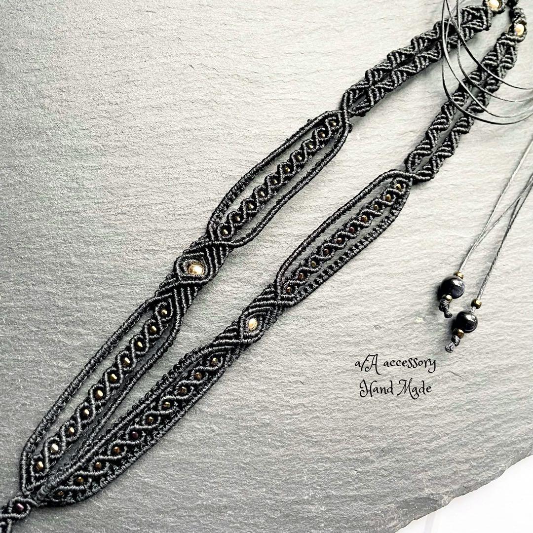 357 「macrame」天然石ネックレス　タイガーアイ