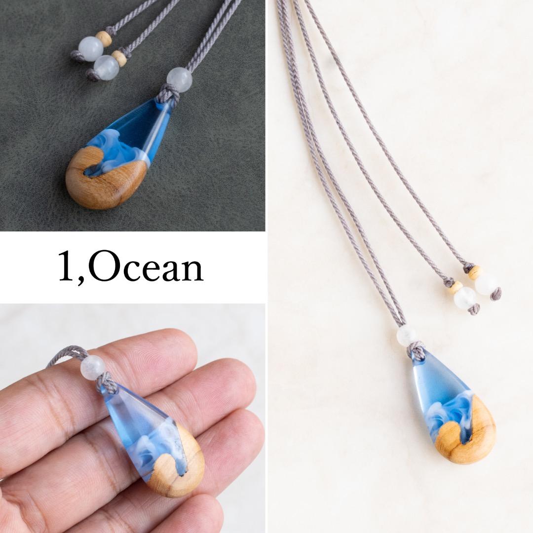 ウッドレジンネックレス 波 ナチュラルアクセサリー レジンアクセサリー
