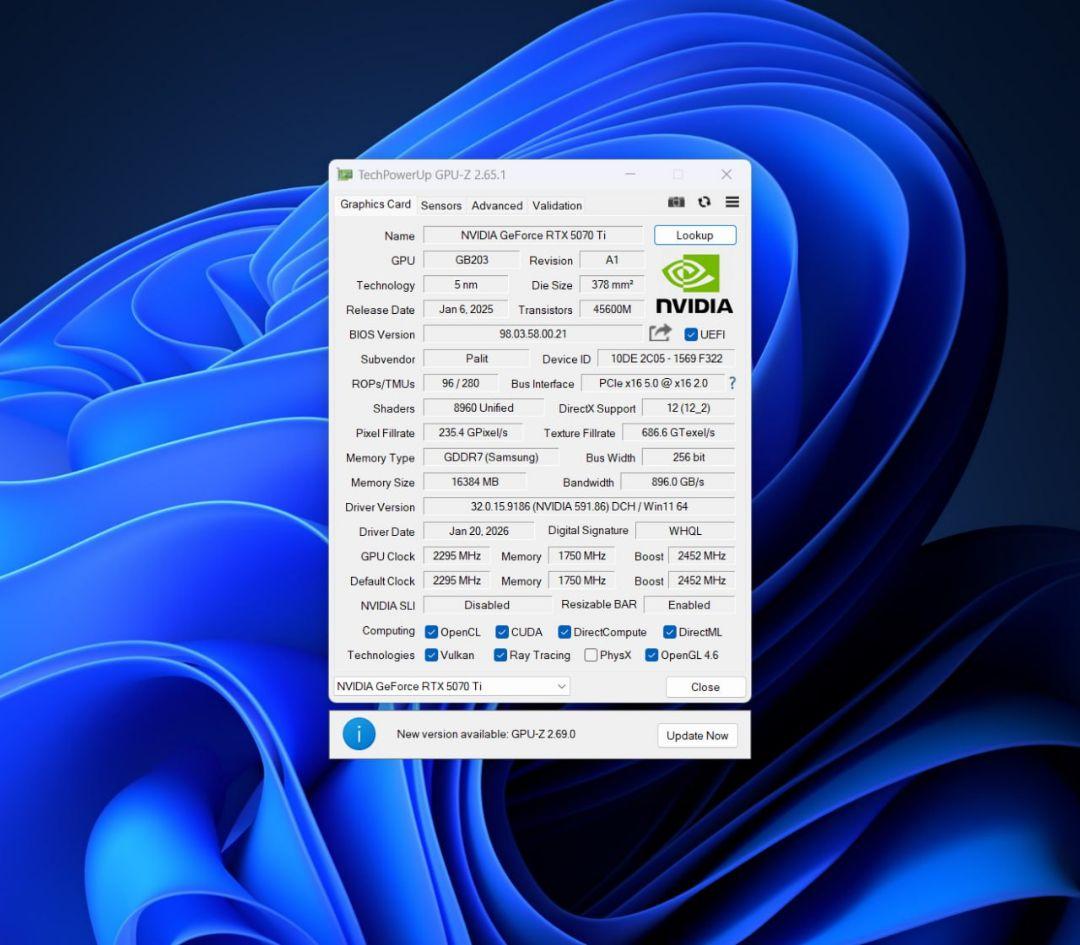 グラフィックボード・グラボ・ビデオカード PALIT GEFORCE RTX 5070Ti 16GB