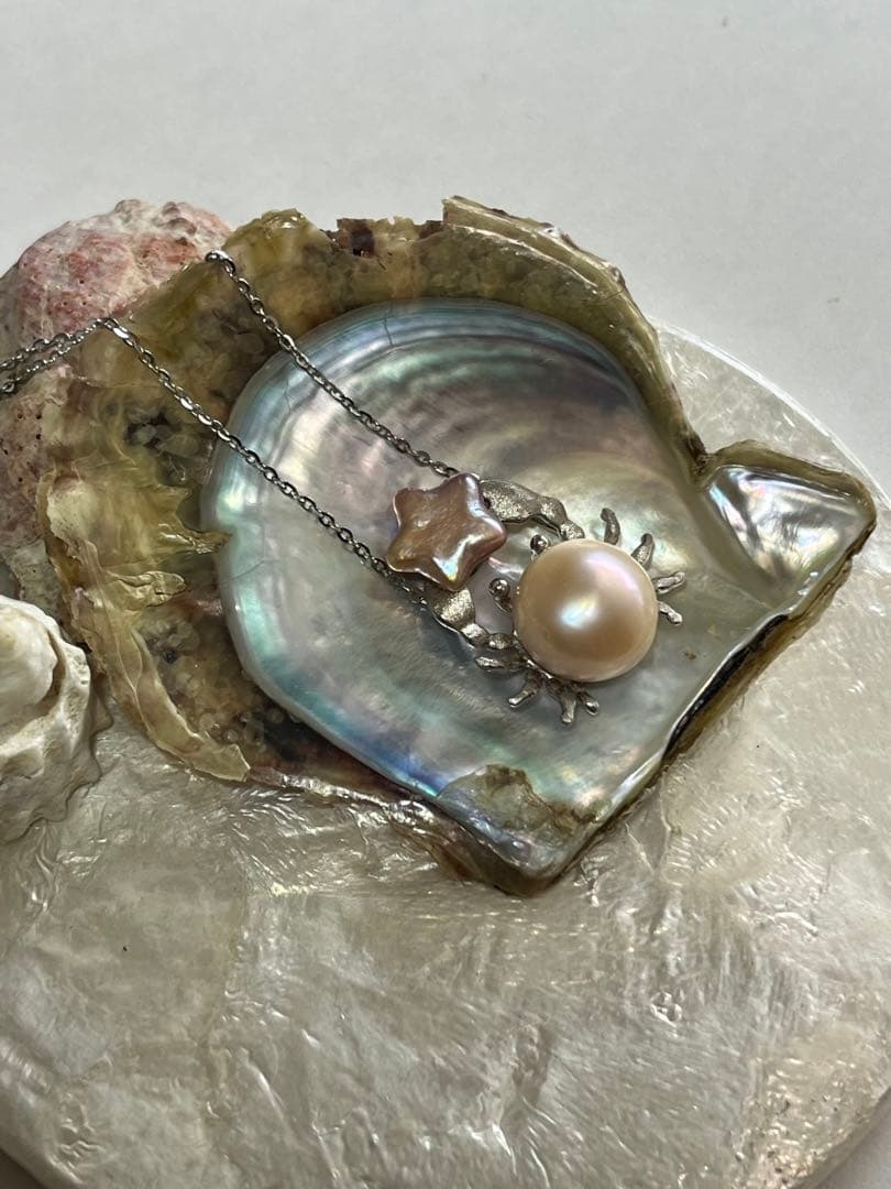 シルバー　淡水パールバロックパール　カニ　ネックレス　天然淡水パール