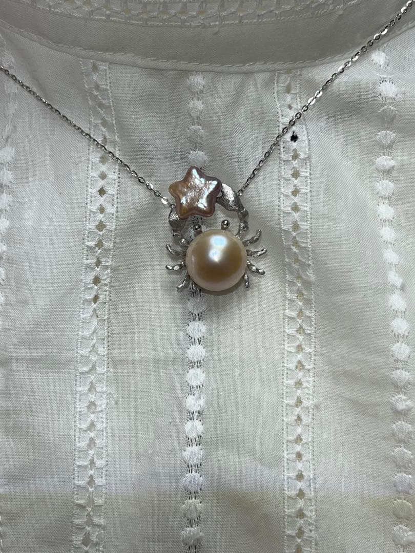 シルバー　淡水パールバロックパール　カニ　ネックレス　天然淡水パール