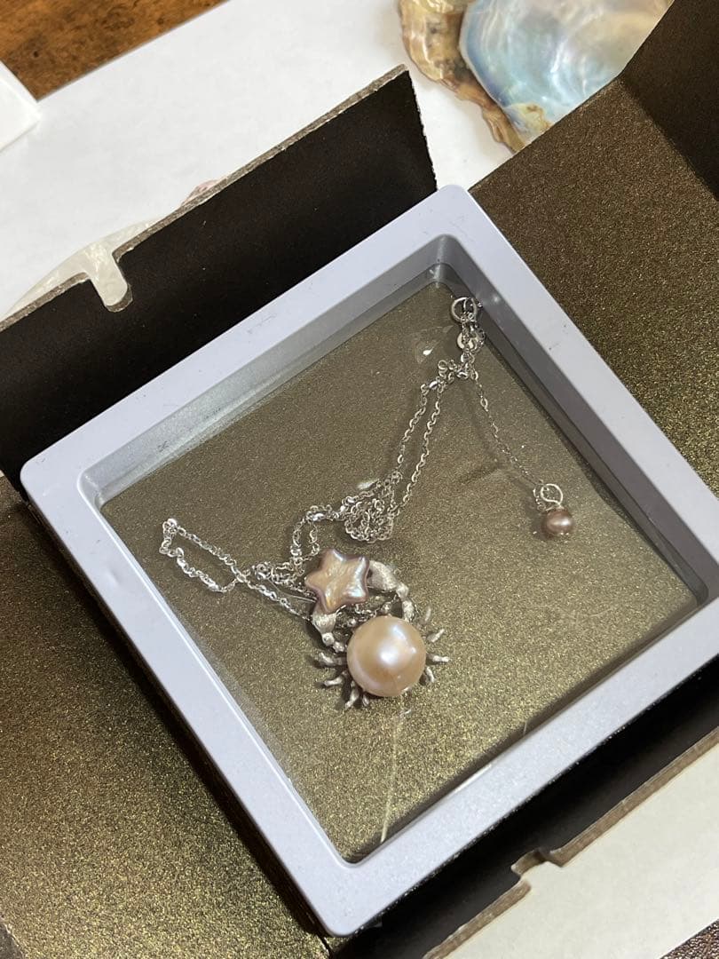 シルバー　淡水パールバロックパール　カニ　ネックレス　天然淡水パール