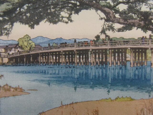 吉田博、【瀬田之唐橋】、希少な額装用画集より、美品、日本人画家、新品額装付