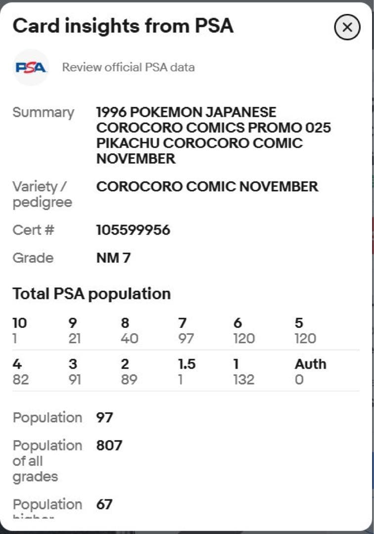 ピカチュウ 旧裏 コロコロ 付録 光沢有り 誤植版