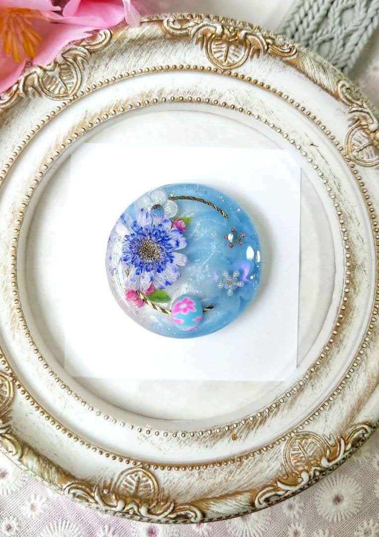 レジン　猫　ドライフラワー　ヘアゴム　ブローチ　ポニーフック　No.613