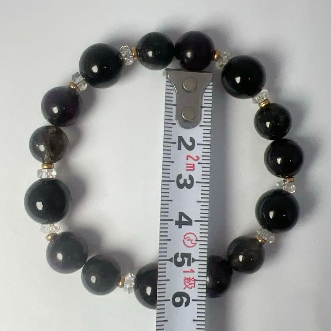 スモーキークォーツ 大玉ブレスレット約12mm ブラックルチル 天然石［袋付］