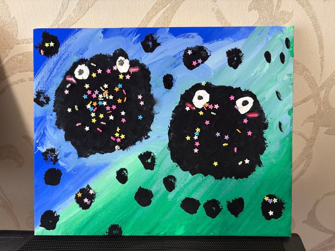 抽象画 星形装飾 アクリル絵具