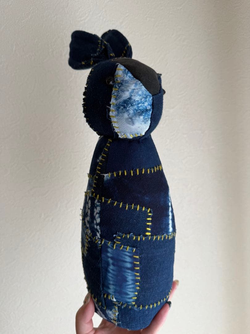 パッチワークウサギ型ぬいぐるみ ネイビー 手作り