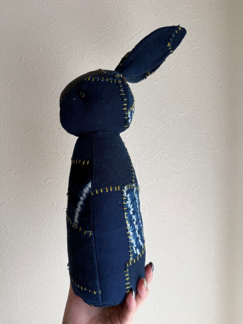 パッチワークウサギ型ぬいぐるみ ネイビー 手作り