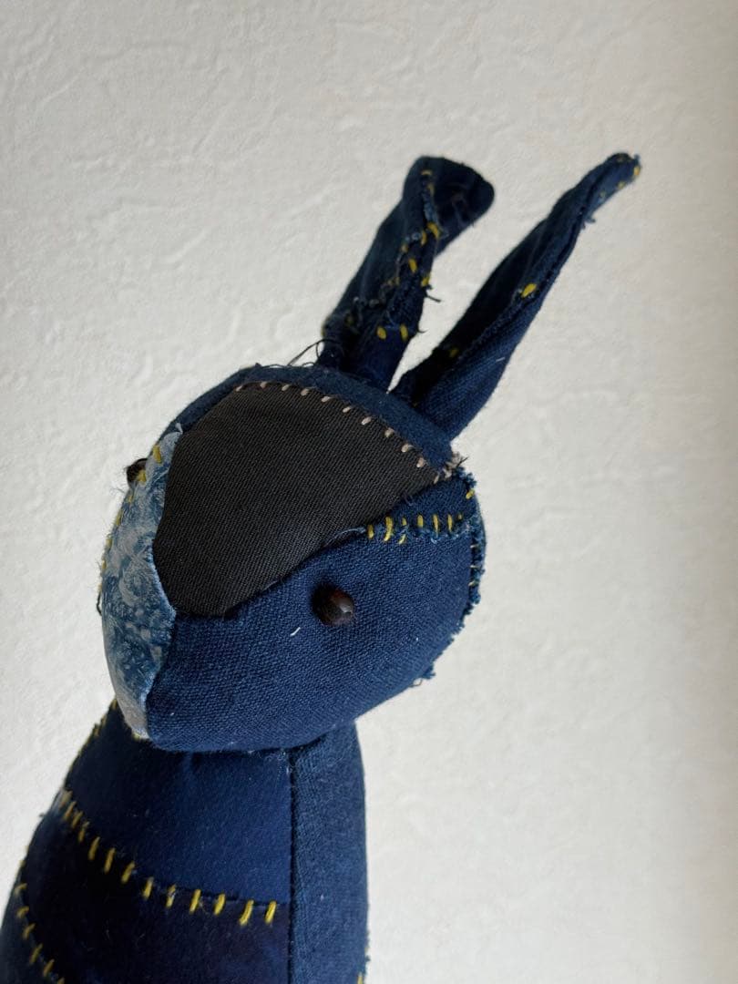 パッチワークウサギ型ぬいぐるみ ネイビー 手作り