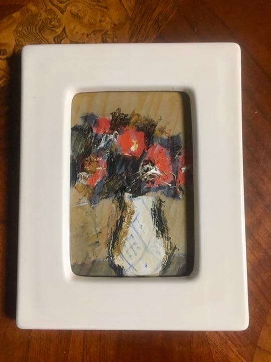 御宿正司　油絵　陶器額縁　ミニ　自筆