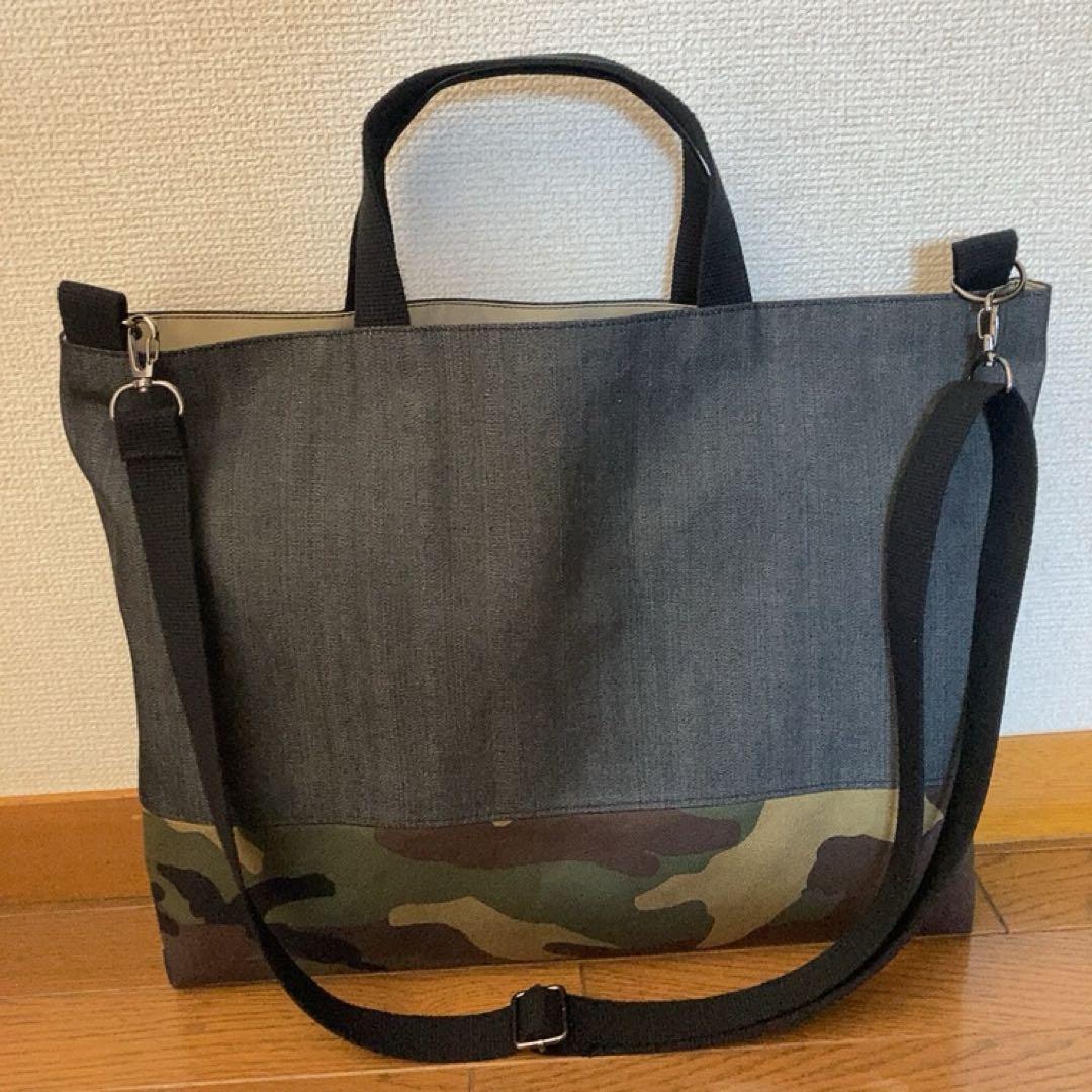 ネイビー　カモフラージュ＊大きめレッスンバッグ　３点セット