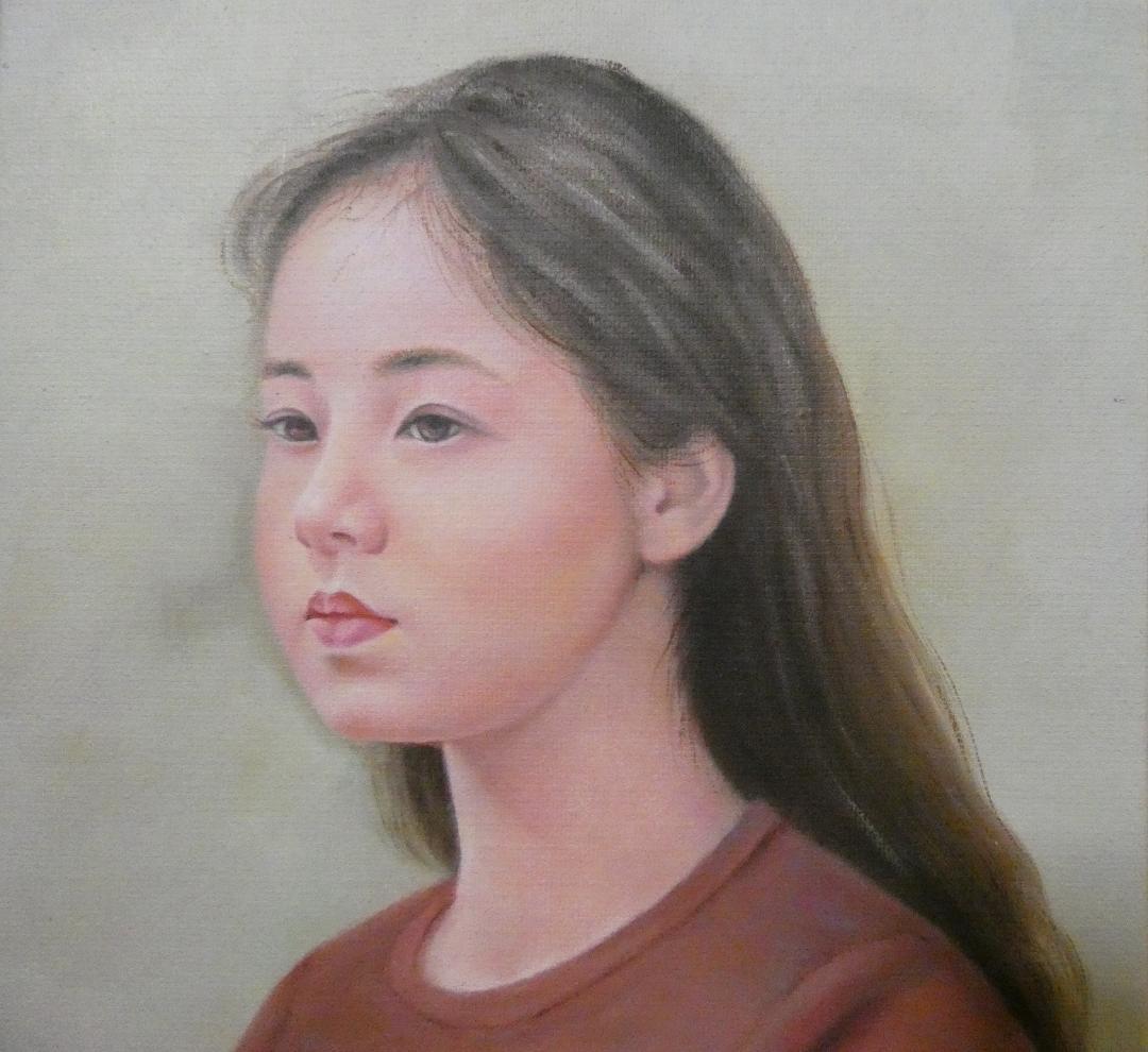 絵画 油彩 人物 藤井勉「亞希子」 サイン 額装済み 肉筆手描き F6