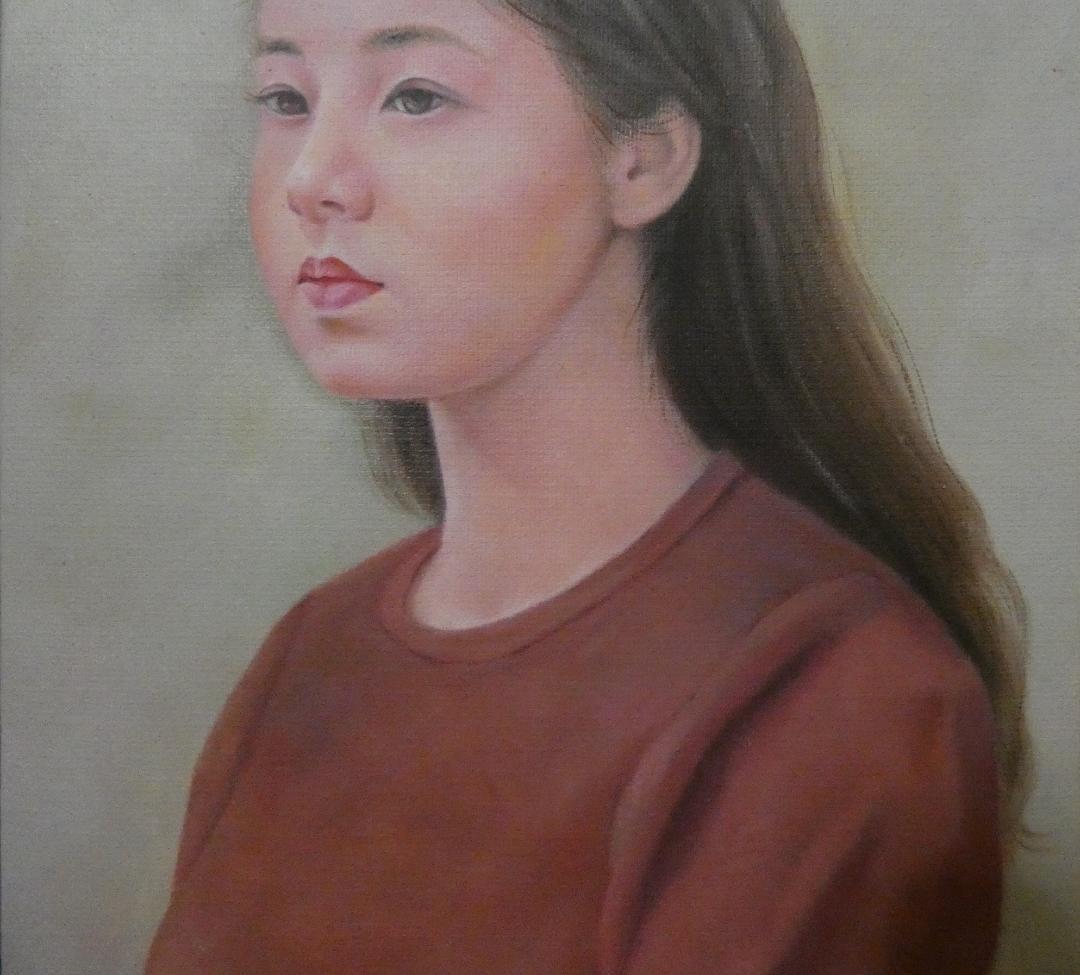 絵画 油彩 人物 藤井勉「亞希子」 サイン 額装済み 肉筆手描き F6