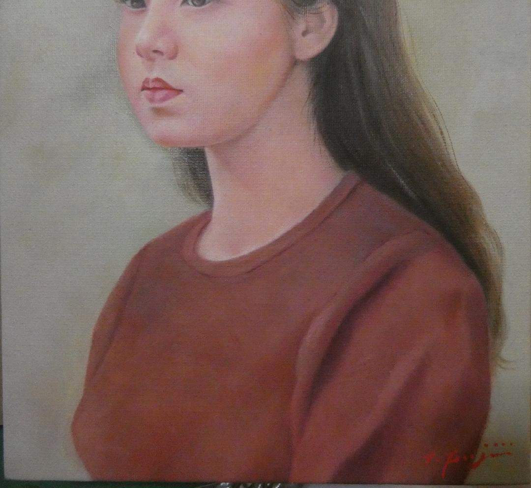 絵画 油彩 人物 藤井勉「亞希子」 サイン 額装済み 肉筆手描き F6