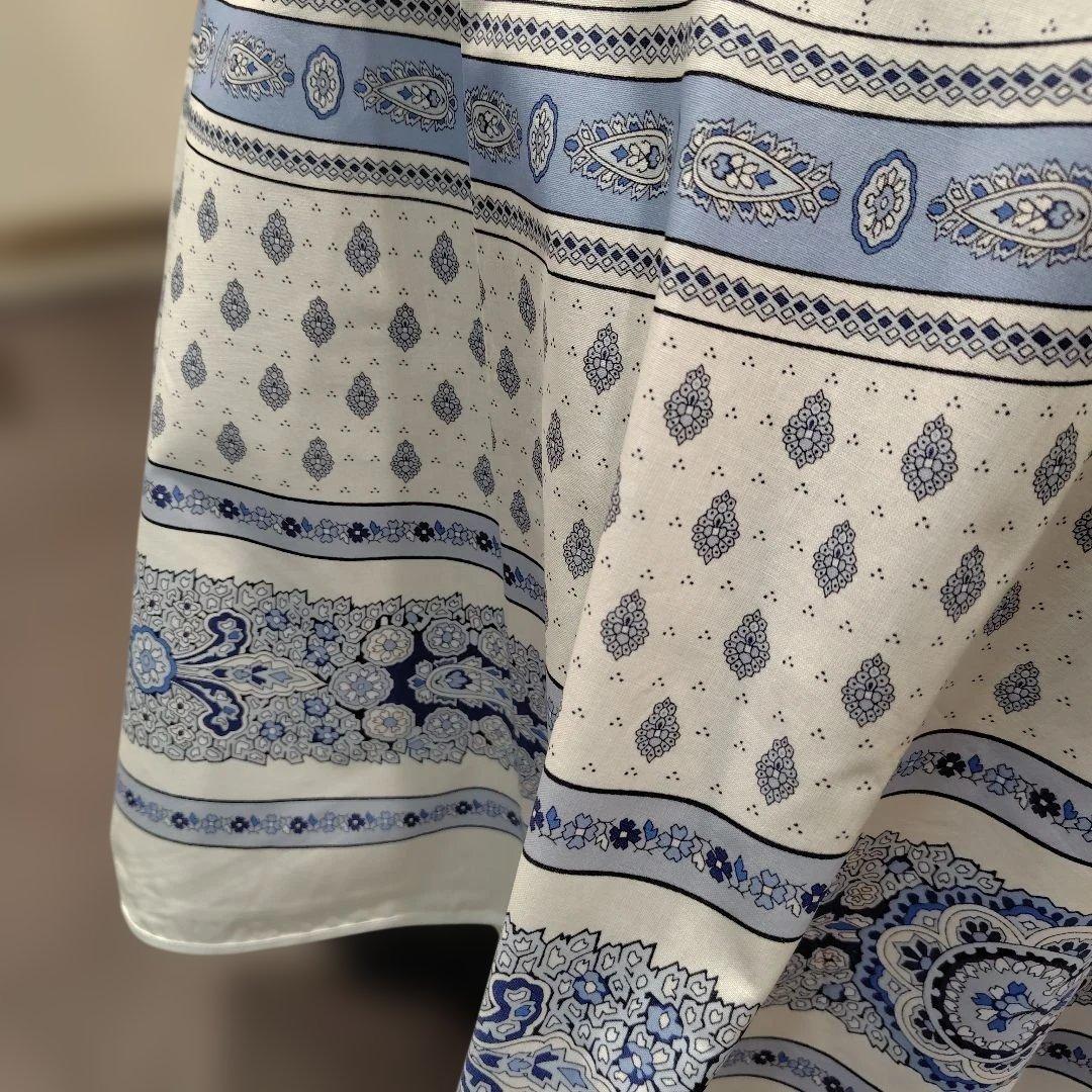 南仏プロバンスプリントテーブルクロスバスティード白/ブルー