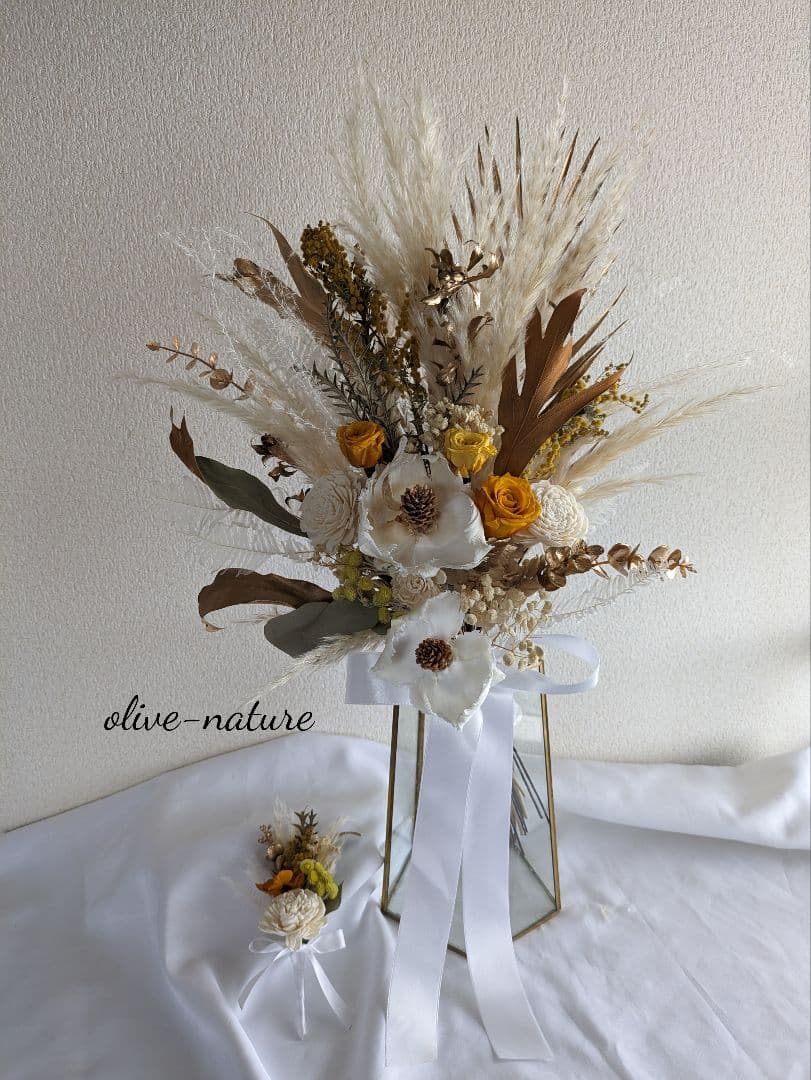 【特別価格】ソラフラワーのウェディングブーケ＆ブートニア ドライフラワー 結婚式